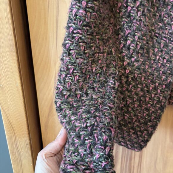 Benetton Wool Mohair Blend Sweater Open Cardigan Pink Green Black Blazer - Picture 5 of 8